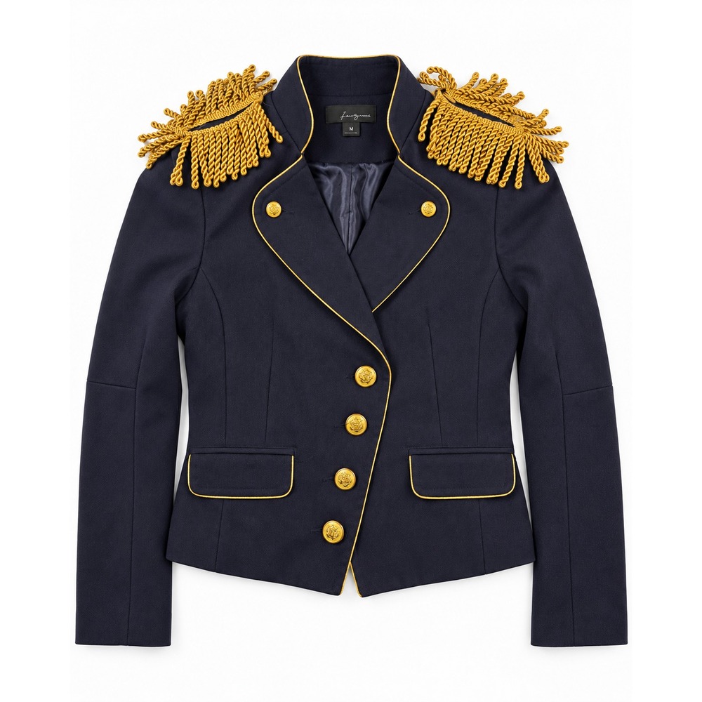 Forever 21 Military Cosplay Blazer Womens M Navy Gold Epaulette Fringe Jacket